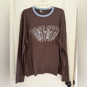 Gap Men’s Brown Graphic T-Shirt with Blue Trim Size XL